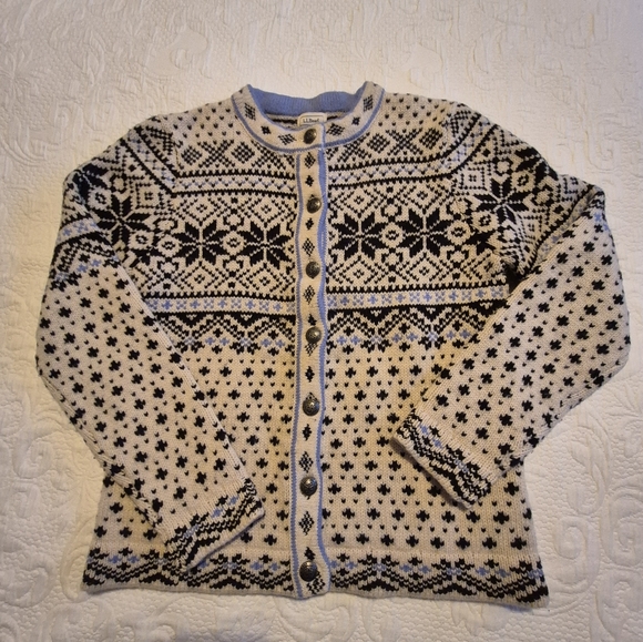 L.L. Bean Sweaters - L L Bean Women's Small Fair Isle Nordic, Lamb Wool Cardigan Sweater